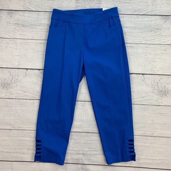 SlimSation Crop Pants sz 4 Bright Blue Stretch Pull on Inseam 23" New NWT - Picture 1 of 10